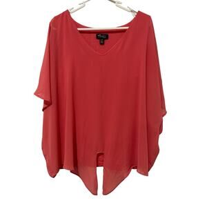 Thalia Sodi Women Top Sz L Red Tie Front Barcelona Flutter Open Shoulders Sheer